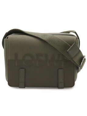 Loewe Logo Military Messenger Bag XS Canvas Leather Khaki Green Silver